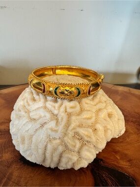 India-Made Vintage Gold Over Sterling Silver Hinged Bangle 925